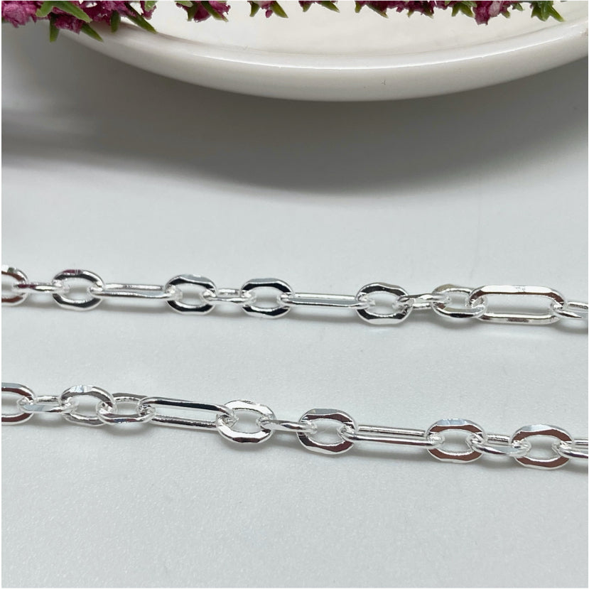 CP114 Cadena Alternada Cartier 7x4 mm Candado 5x4 mm Largo 60 CM Cadena Baño Plata Cadenas Bañadas en Oro y Plata hecho de Bronce Bañado en Plata 50 ml Joyas Bañadas en Plata