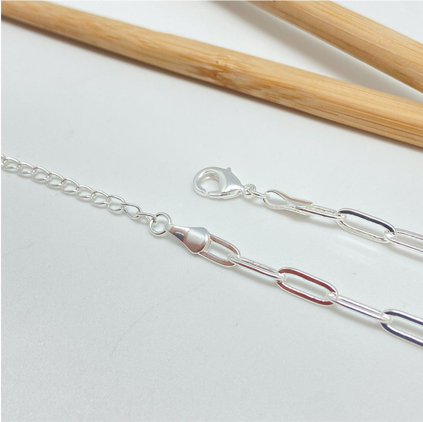 CP136 Cadena Cartier 40 cm más extensor de 5 cm Eslabón 9x4 mm Cadena Terminada Baño Plata Cadenas Bañadas hecho de Bronce Bañado en Plata 50 ml Joyas Bañadas en Plata