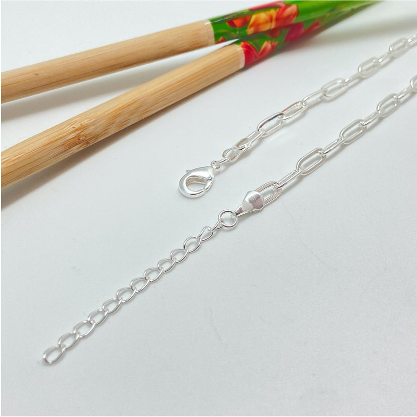 CP136 Cadena Cartier 40 cm más extensor de 5 cm Eslabón 9x4 mm Cadena Terminada Baño Plata Cadenas Bañadas hecho de Bronce Bañado en Plata 50 ml Joyas Bañadas en Plata