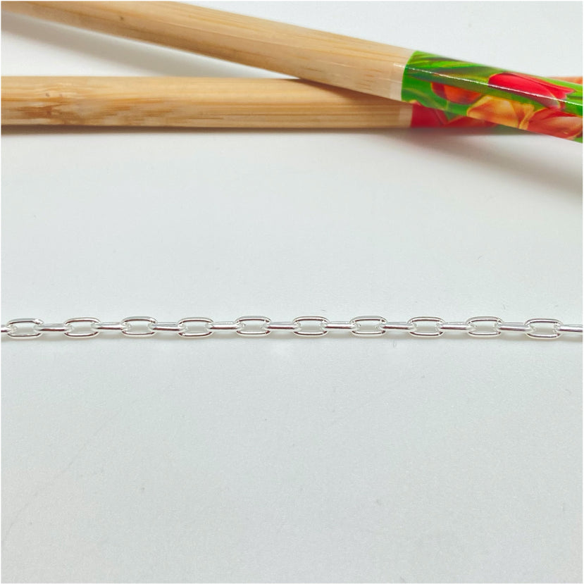 CP137 Cadena de Eslabones 34 cm más extensor de 5 cm Eslabones 4x2.5 mm Cadena Terminada Baño Plata Cadenas Bañadas hecho de Bronce Bañado en Plata 50 ml Joyas Bañadas en Plata