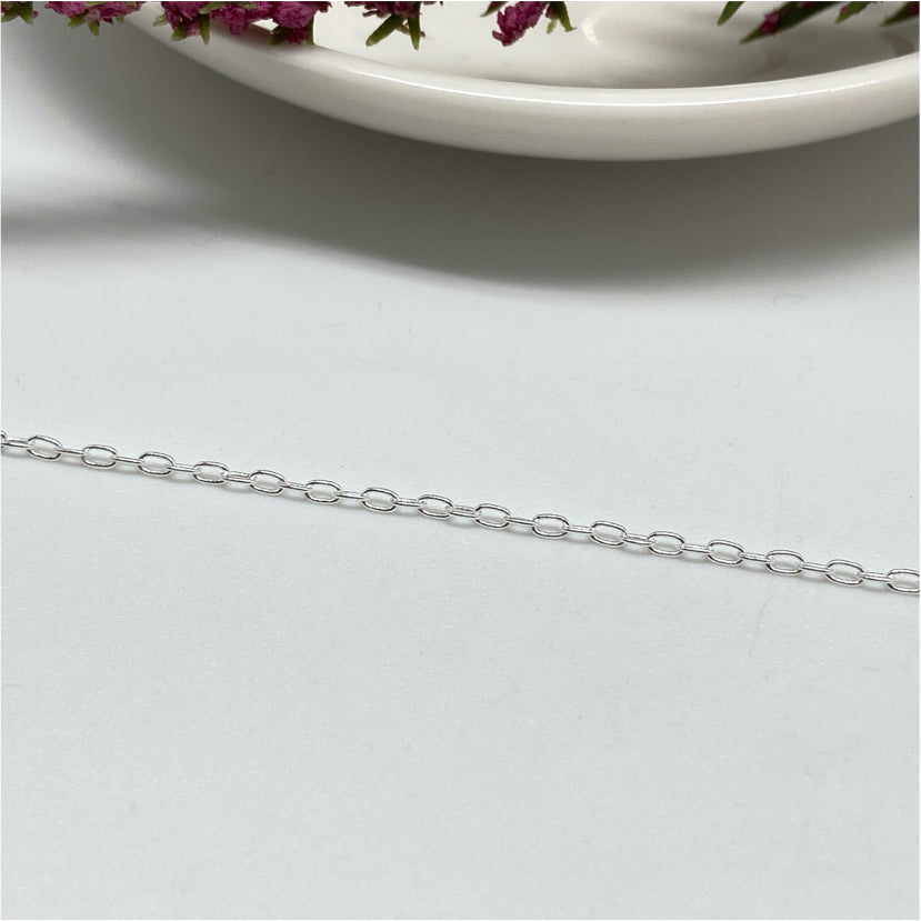 CP15 Candado Eslabón 2x1 mm 0.35 mm x Metro Cadena Baño Plata Cadenas Bañadas hecho de Bronce Bañado en Plata 50 ml Joyas Bañadas en Plata