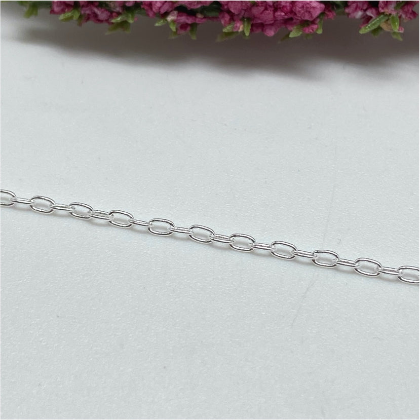 CP15 Candado Eslabón 2x1 mm 0.35 mm x Metro Cadena Baño Plata Cadenas Bañadas hecho de Bronce Bañado en Plata 50 ml Joyas Bañadas en Plata