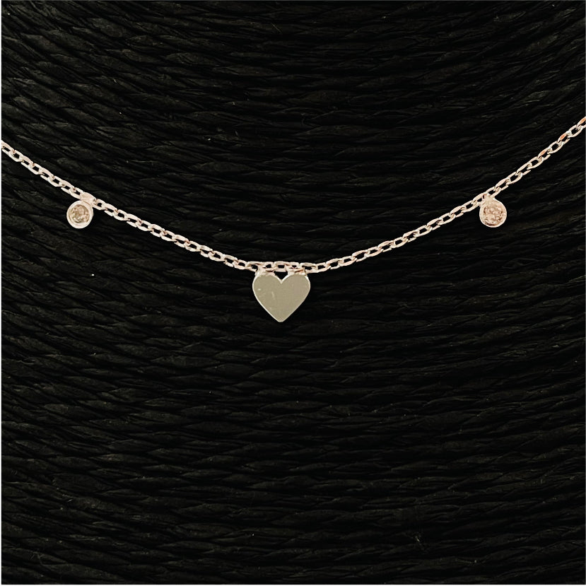 CP83 Collar 3 Corazones 4 Circones Cadena Cartier Cadena Baño Plata Cadenas Bañadas en Oro y Plata hecho de Bronce Bañado en Plata 50 ml
