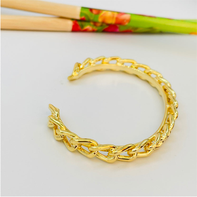 EO14 Esclava de cadena ancho 7 mm 47x65 mm Esclava Baño Oro Pulseras y Esclavas Bañadas en Oro y Plata hecho de Bronce Bañado en Oro 18K Joyas Bañadas en Oro