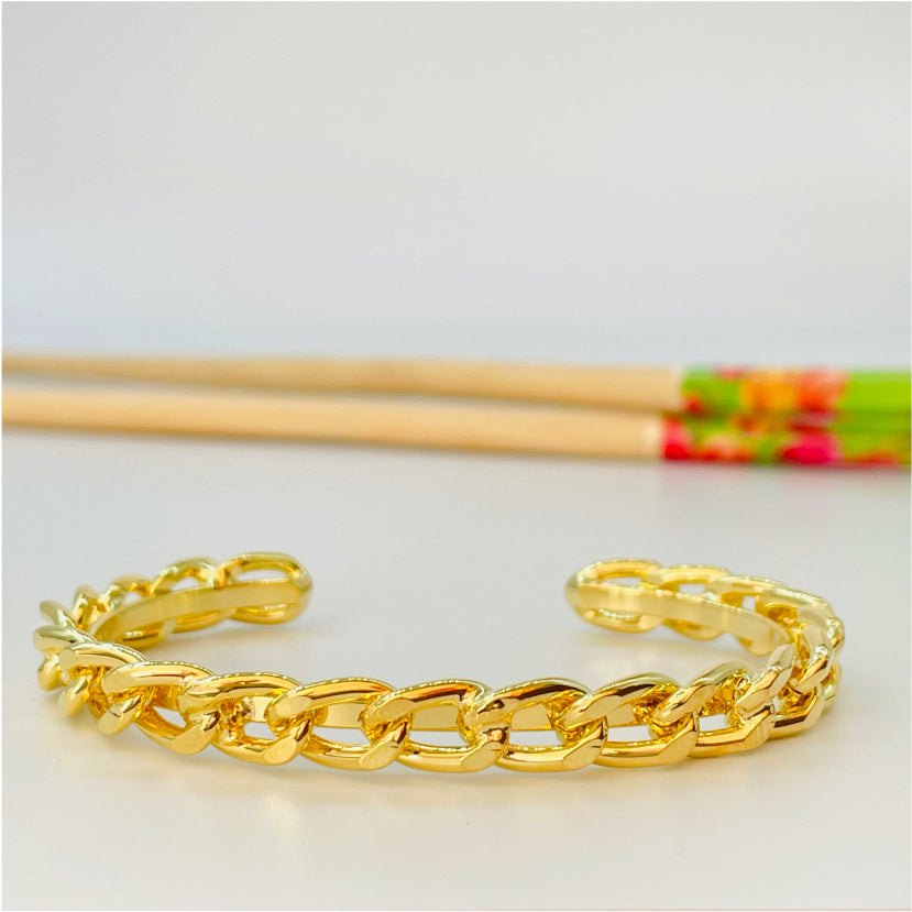 EO14 Esclava de cadena ancho 7 mm 47x65 mm Esclava Baño Oro Pulseras y Esclavas Bañadas en Oro y Plata hecho de Bronce Bañado en Oro 18K Joyas Bañadas en Oro