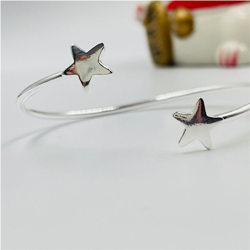 EP08 Esclava Doble Estrella Esclava Baño Plata Pulseras y Esclavas Bañadas en Oro y Plata hecho de Bronce Bañado en Plata 50 ml Joyas Bañadas en Plata