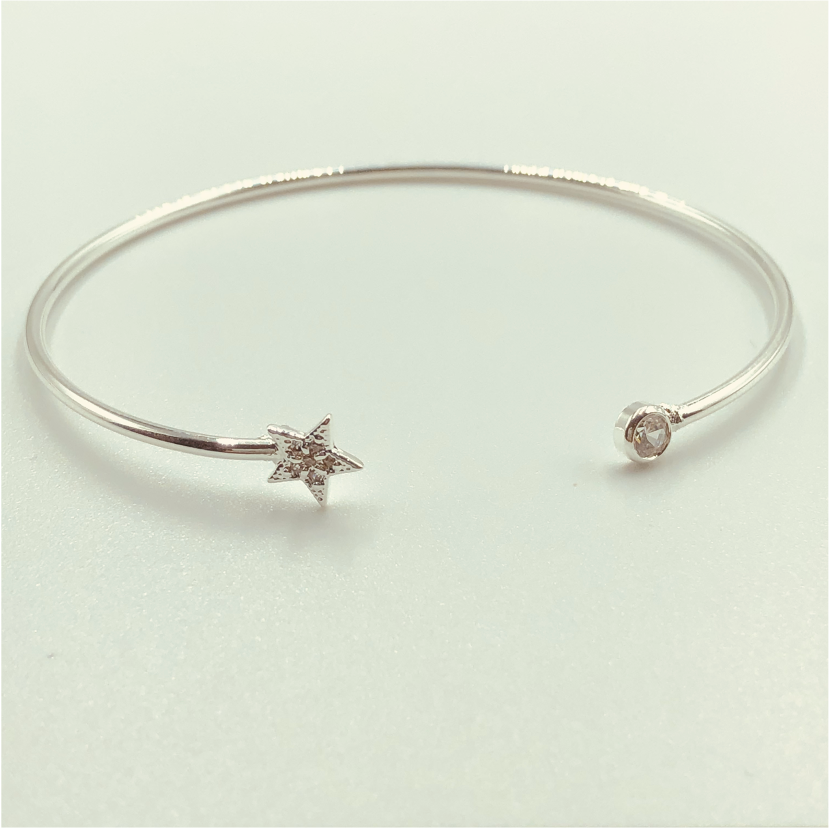 EP09 Esclava Estrella Circones y Circón Petite Esclava Baño Plata Pulseras y Esclavas Bañadas en Oro y Plata hecho de Bronce Bañado en Plata 50 ml