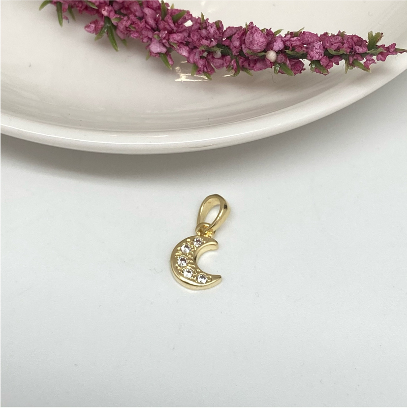 FO210 Colgante Luna Circones 10 x 6 mm Figura Baño Oro Figuras Bañadas en Oro y Plata hecho de Bronce Bañado en Oro 18K