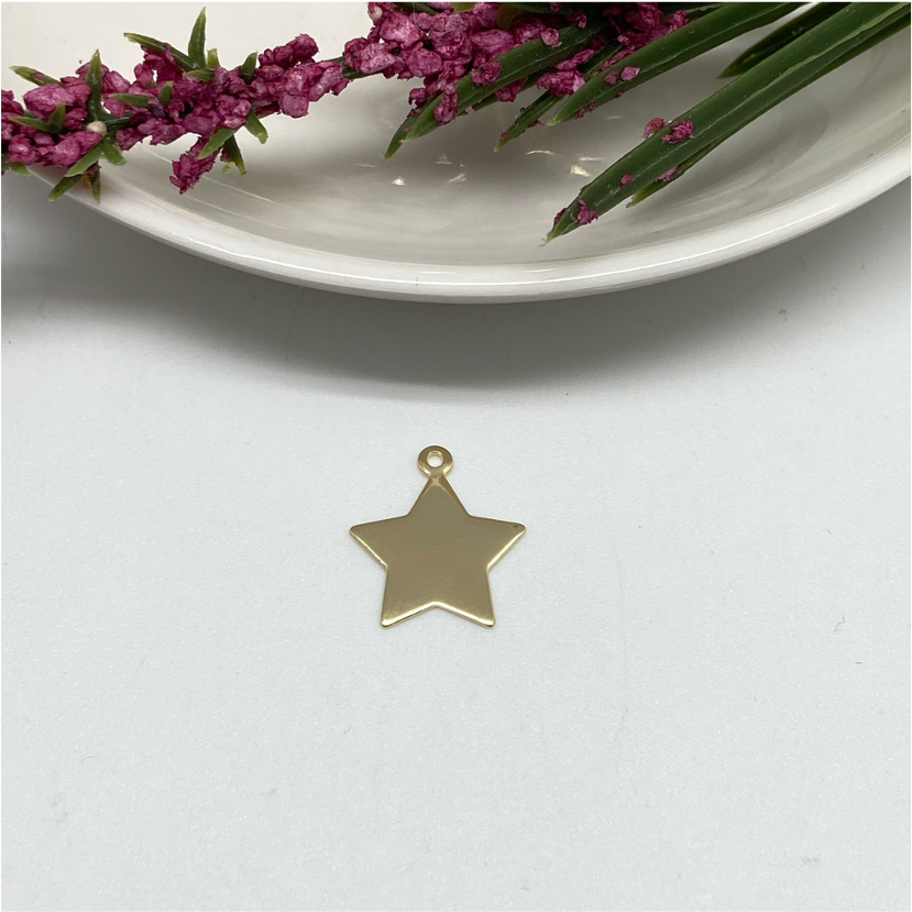 FO216 Estrella con argolla 15 mm Figura Baño Oro Figuras Bañadas en Oro y Plata hecho de Bronce Bañado en Oro 18K
