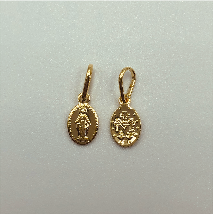 FO298 Virgen Milagros 8x6 mm Figura Baño Oro Figuras Bañadas en Oro y Plata hecho de Bronce Bañado en Oro 18K