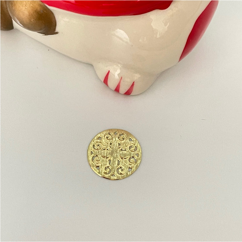 FO350 Mandala calada diseño rococó 13 mm Figura Baño Oro Figuras Bañadas en Oro y Plata hecho de Bronce Bañado en Oro 18K