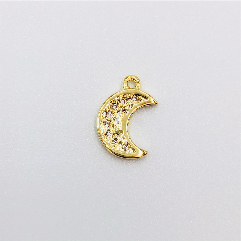 FO359 Luna Circon 13 x 8 mm Figura Baño Oro Figuras Bañadas en Oro y Plata hecho de Bronce Bañado en Oro 18K Joyas Bañadas en Oro