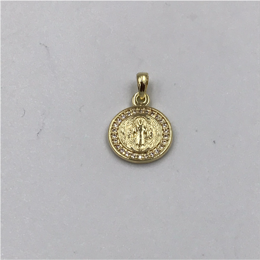 FO433 Colgante San Benito Circones S 12 mm Figura Baño Oro Figuras Bañadas en Oro y Plata hecho de Bronce Bañado en Oro 18K