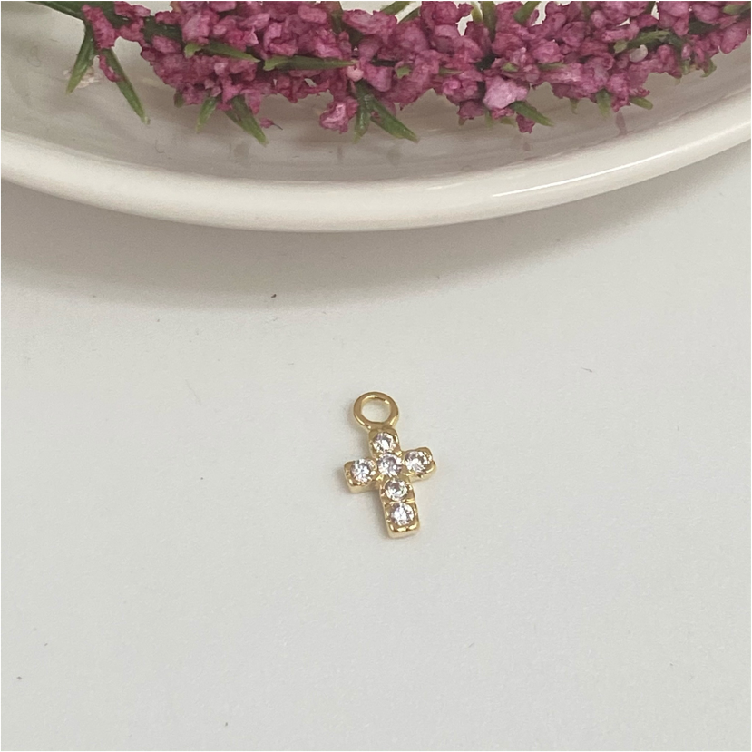 FO450 Colgante cruz circones 10x6 mm incluye argollita Figura Baño Oro Figuras Bañadas en Oro y Plata hecho de Bronce Bañado en Oro 18K