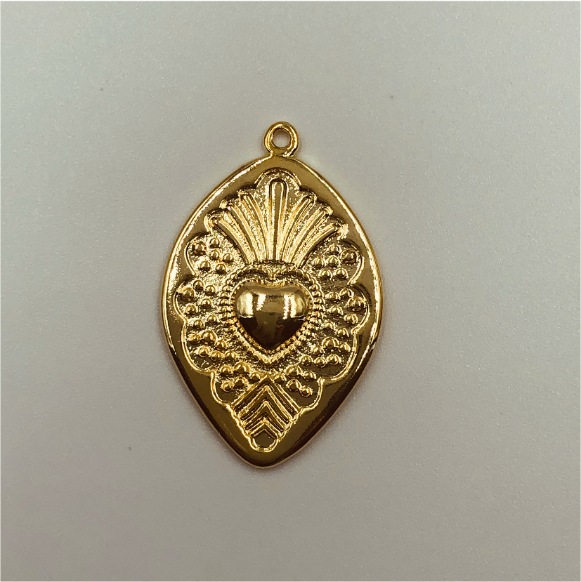 FO459 Colgante Oval Detente Figura Baño Oro Figuras Bañadas en Oro y Plata hecho de Bronce Bañado en Oro 18K