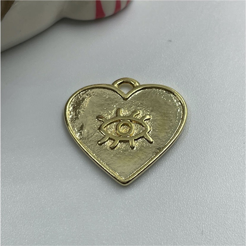 FO461 Corazón Ojo Turco Figura Bano Oro Figuras Banadas en Oro y Plata hecho de Bronce Banado en Oro 18K 2