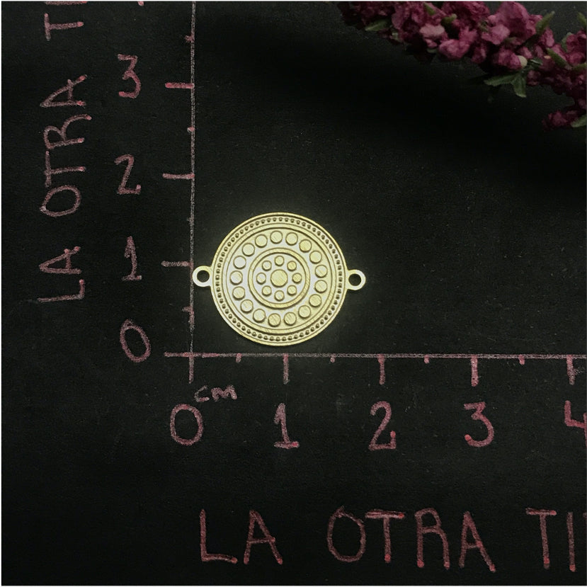 FO492 Conector Mandala Círculos 15 mm Figura Baño Oro Figuras Bañadas en Oro y Plata hecho de Bronce Bañado en Oro 18K