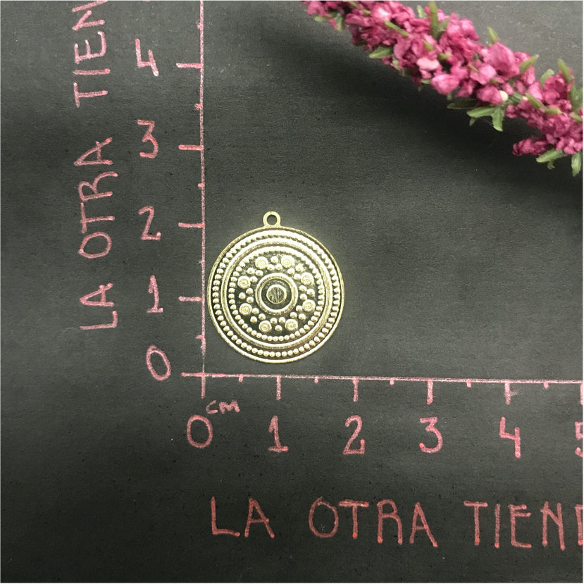 FO497 Mandala Círculos 17 mm Figura Baño Oro Figuras Bañadas en Oro y Plata hecho de Bronce Bañado en Oro 18K