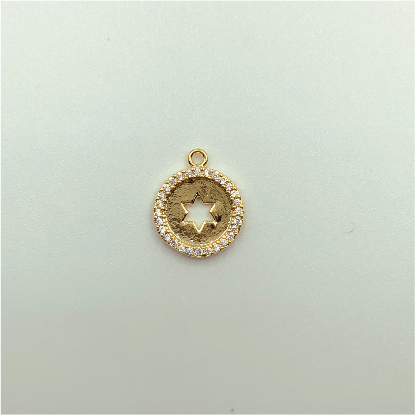 FO575 Colgante Estrella 6 Puntas Circones 12 mm Figura Baño Oro Figuras Bañadas en Oro y Plata hecho de Bronce Bañado en Oro 18K
