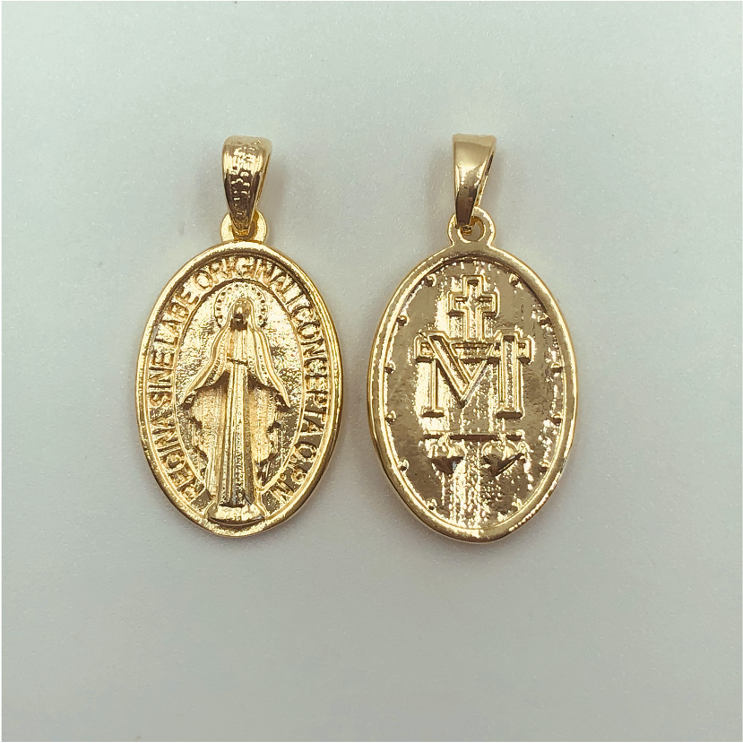 FO581 Virgen de Los Milagros 22 x 15mm Figura Baño Oro Figuras Bañadas en Oro y Plata hecho de Bronce Bañado en Oro 18K