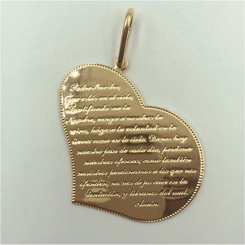 FO584 Corazón Padre Nuestro XL 43 mm Figura Baño Oro Figuras Bañadas en Oro y Plata hecho de Bronce Bañado en Oro 18K