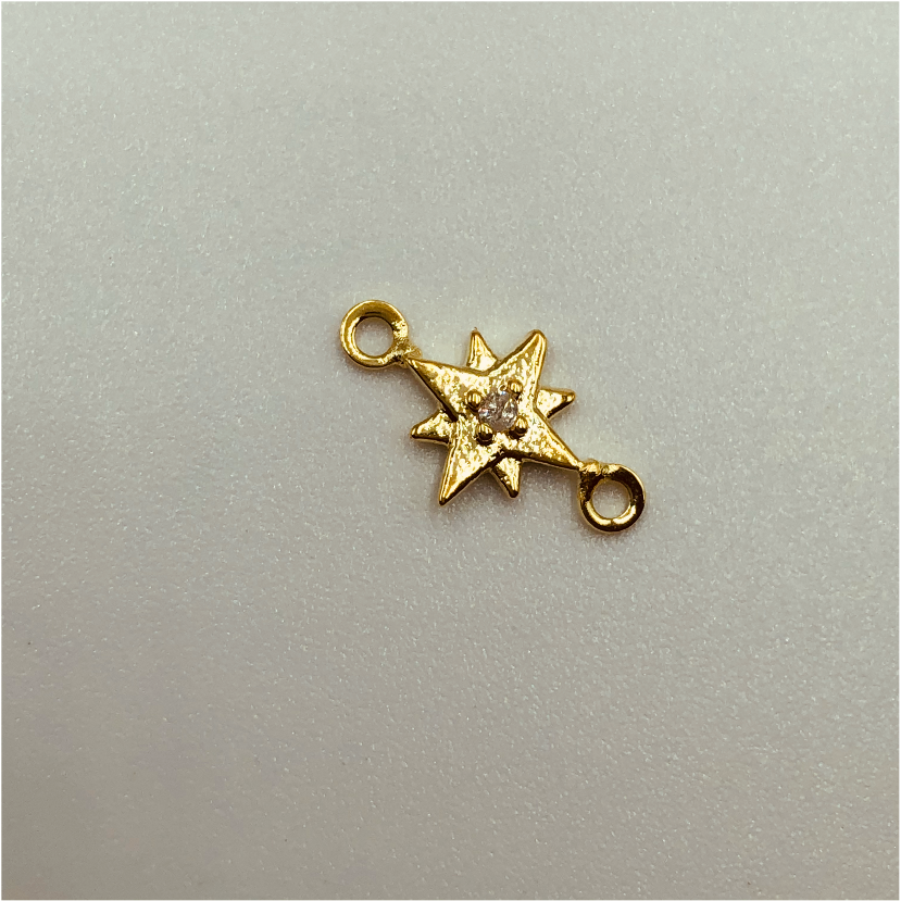 FO586 Conector Estrella Guía 1 Circón Figura Baño Oro Figuras Bañadas en Oro y Plata hecho de Bronce Bañado en Oro 18K