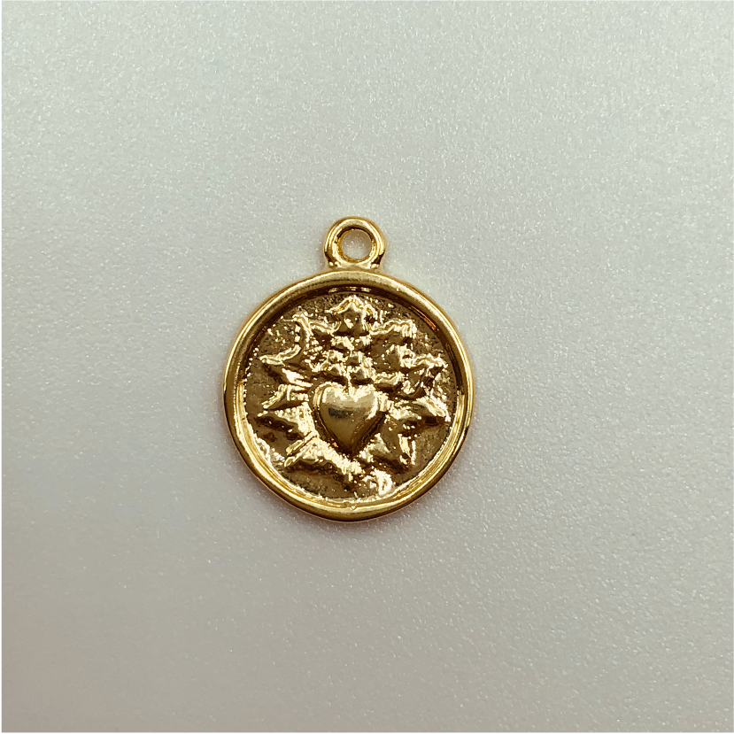 FO594 Colgante redondo Detente Rayos 13 mm Figura Baño Oro Figuras Bañadas en Oro y Plata hecho de Bronce Bañado en Oro 18K