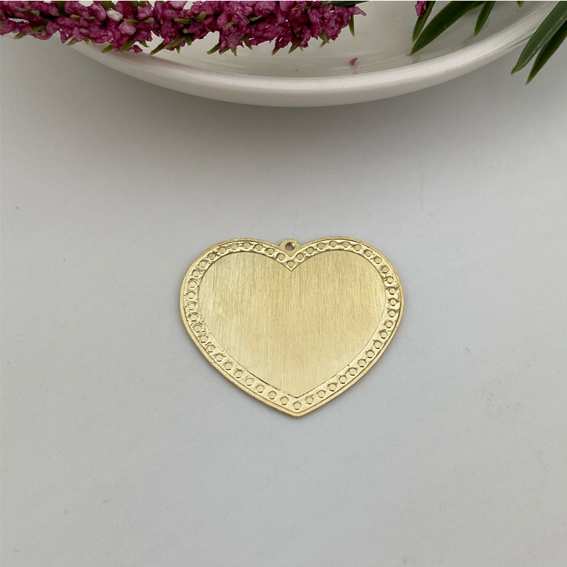 FO607 Corazón con borde puntos 35 mm Lijado Figura Baño Oro Figuras Bañadas en Oro y Plata hecho de Bronce Bañado en Oro 18K