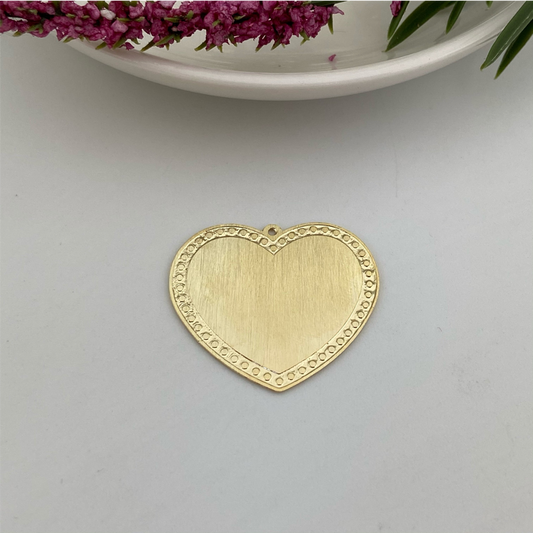 FO607 Corazón con borde puntos 35 mm Lijado Figura Baño Oro Figuras Bañadas en Oro y Plata hecho de Bronce Bañado en Oro 18K