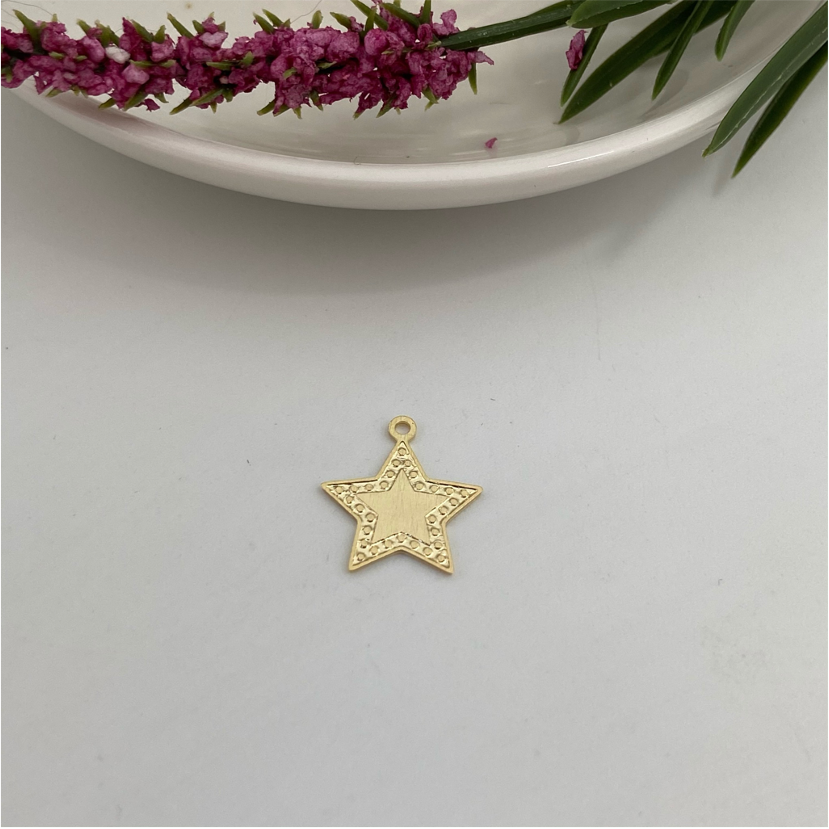 FO608 Estrella con borde puntos 15 mm Lijado Figura Baño Oro Figuras Bañadas en Oro y Plata hecho de Bronce Bañado en Oro 18K
