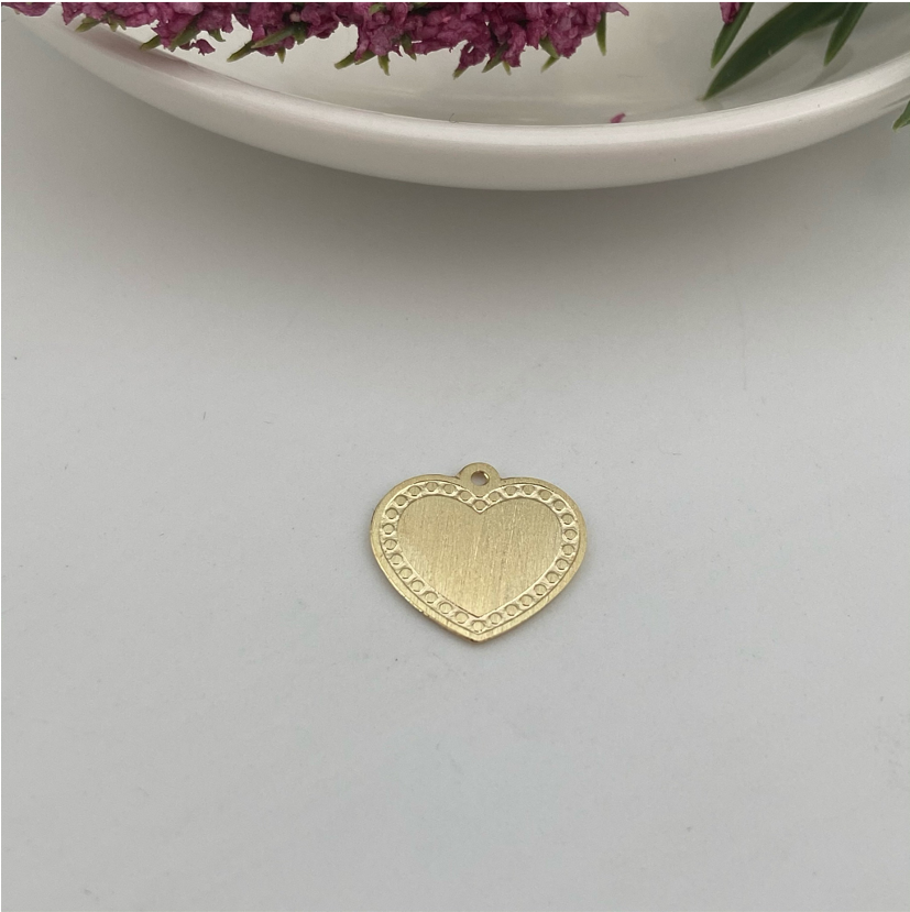 FO609 Corazón con borde puntos 15 mm Lijado Figura Baño Oro Figuras Bañadas en Oro y Plata hecho de Bronce Bañado en Oro 18K
