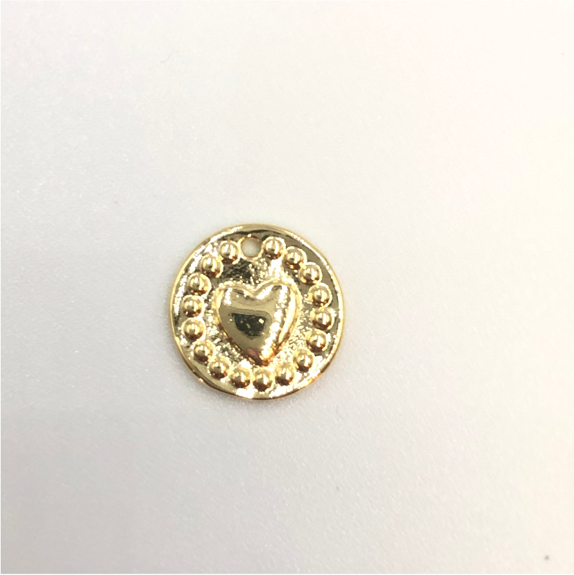 FO620 Colgante Corazón borde Puntos 10 mm Figura Baño Oro Figuras Bañadas en Oro y Plata hecho de Bronce Bañado en Oro 18K