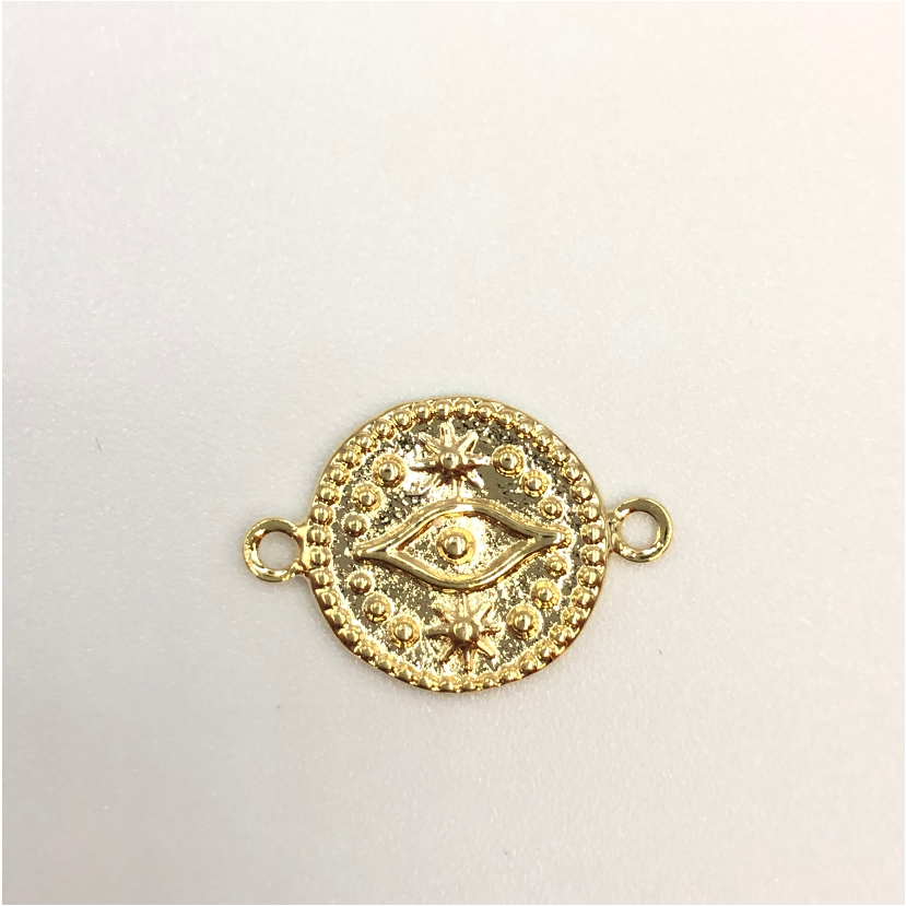 FO622 Conector Ojo Griego 12 mm Figura Baño Oro Figuras Bañadas en Oro y Plata hecho de Bronce Bañado en Oro 18K