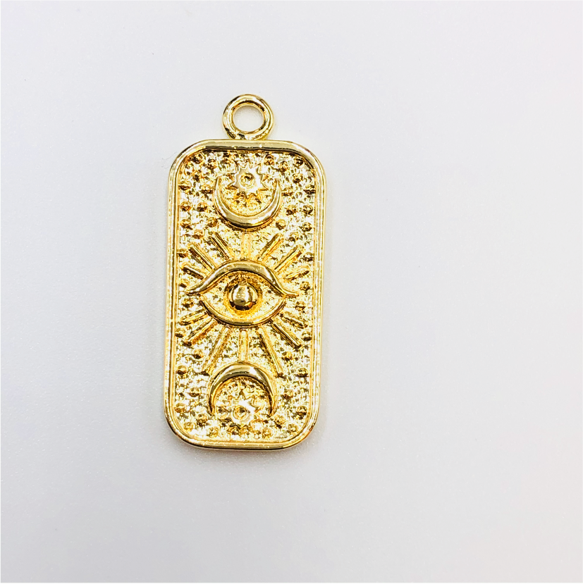 FO634 Colgante Rectangular Estrella y Media Luna 33 x 15 mm Figura Baño Oro Figuras Bañadas en Oro y Plata hecho de Bronce Bañado en Oro 18K