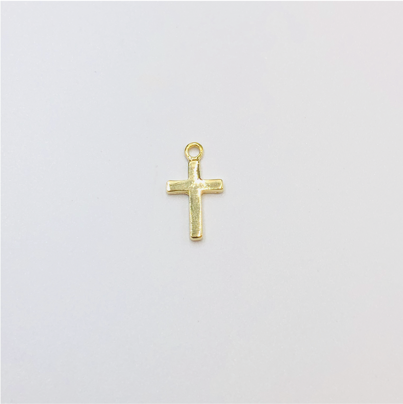FO638 Colgante Mini Cruz 15 x 8 mm Figura Baño Oro Figuras Bañadas en Oro y Plata hecho de Bronce Bañado en Oro 18K