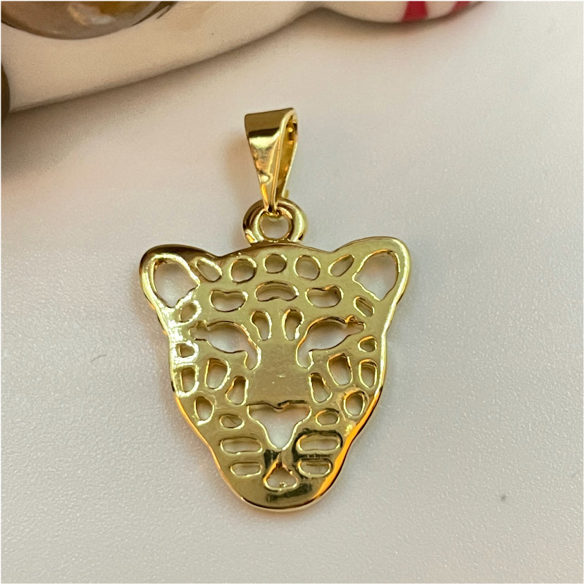 FO641 Colgante Jaguar Pequeño 20 mm Figura Baño Oro Figuras Bañadas hecho de Bronce Bañado en Oro 18K Joyas Bañadas en Oro