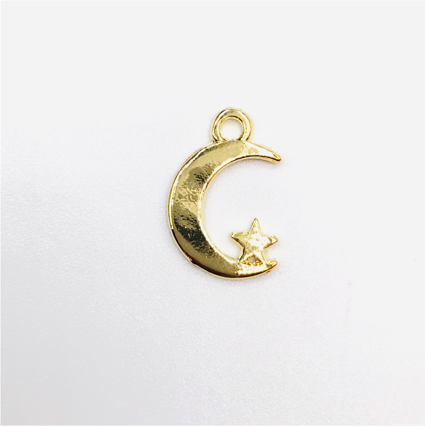 FO645 Colgante Luna y Estrella 17 x 12 mm Figura Baño Oro Figuras Bañadas en Oro y Plata hecho de Bronce Bañado en Oro 18K