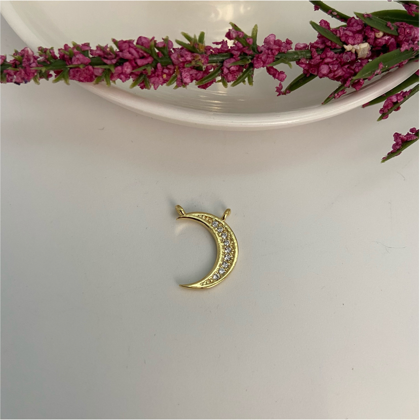 FO664 Colgante Luna 20x10 mm 9 Circones 2 Argollas Figura Baño Oro Figuras Bañadas en Oro y Plata hecho de Bronce Bañado en Oro 18K