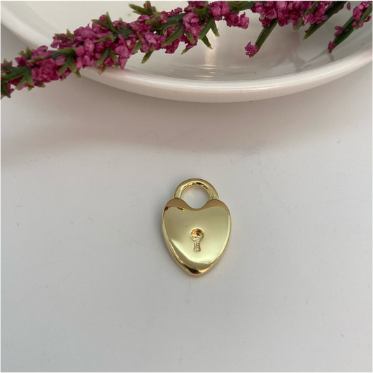FO669 Candado Corazón 20 x 13 mm Figura Baño Oro Figuras Bañadas en Oro y Plata hecho de Bronce Bañado en Oro 18K