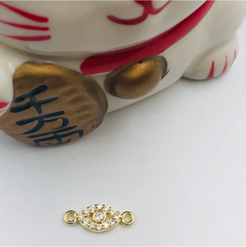 FO701 Conector Ojo Griego con circones cristal 14 x 6 mm Figura Baño Oro Figuras Bañadas en Oro y Plata hecho de Bronce Bañado en Oro 18K