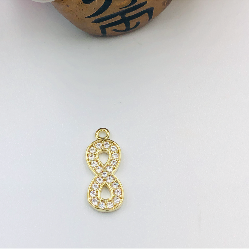 FO705 Colgante Infinito con circones 17 x 8 mm Figura Baño Oro Figuras Bañadas en Oro y Plata hecho de Bronce Bañado en Oro 18K
