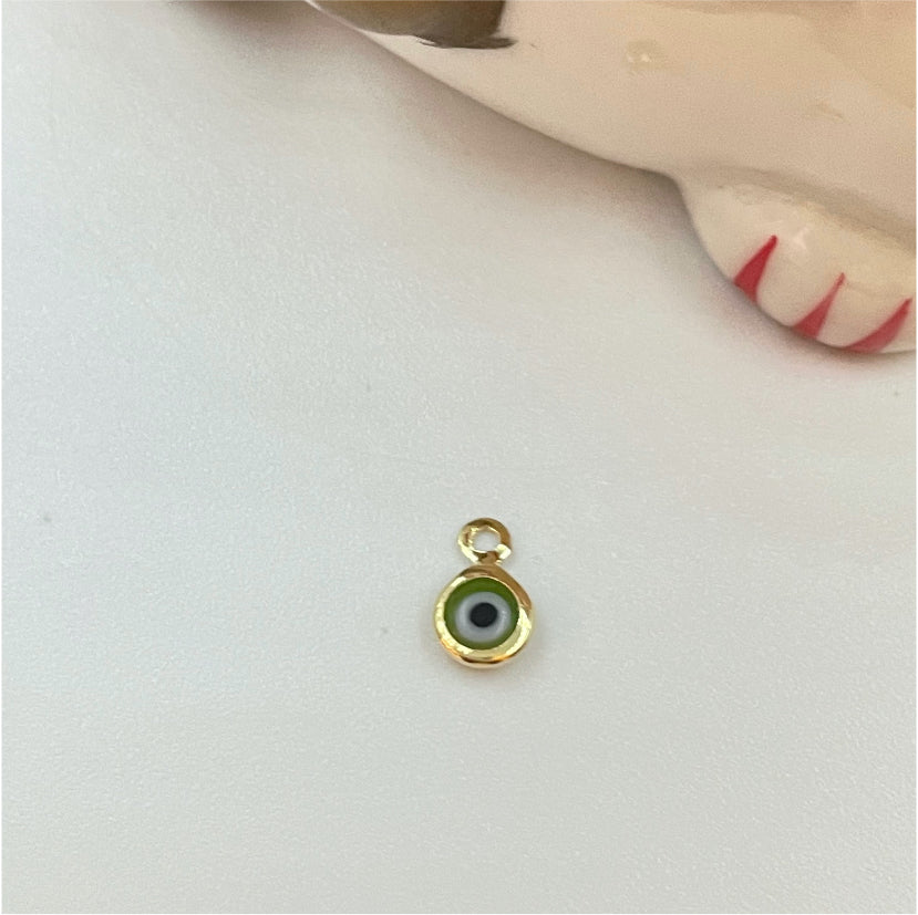FO770 Ojo Griego Verde Menta 5 mm Figura Baño Oro Figuras Bañadas en Oro y Plata hecho de Bronce Bañado en Oro 18K