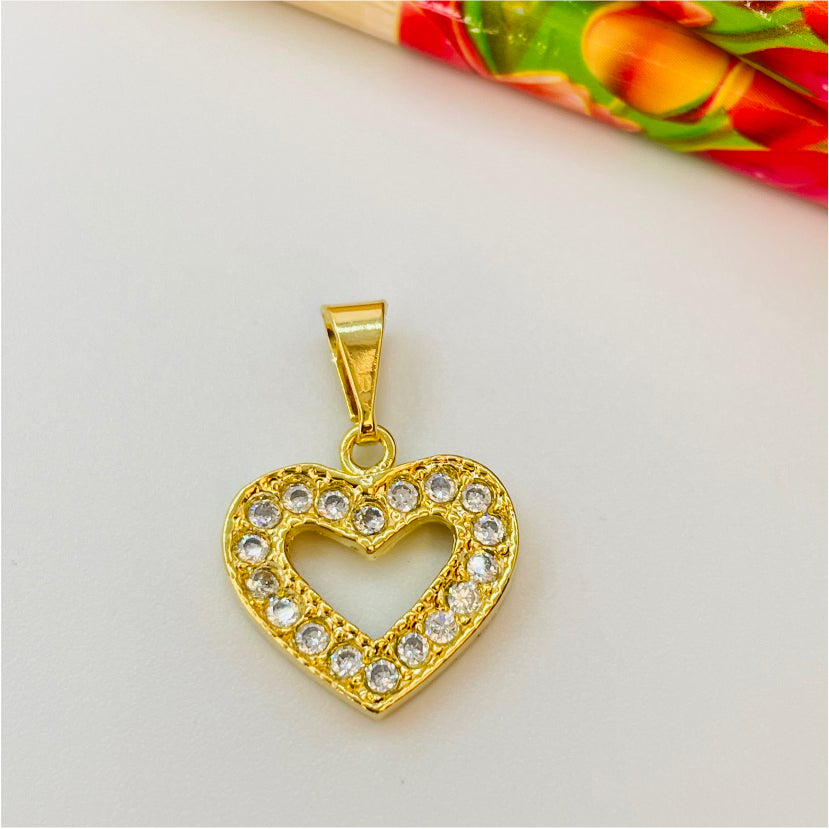 FO776 Colgante Corazón Calado con circones 20x18 mm más Balier Figura Baño Oro Figuras Bañadas en Oro y Plata hecho de Bronce Bañado en Oro 18K Joyas Bañadas en Oro