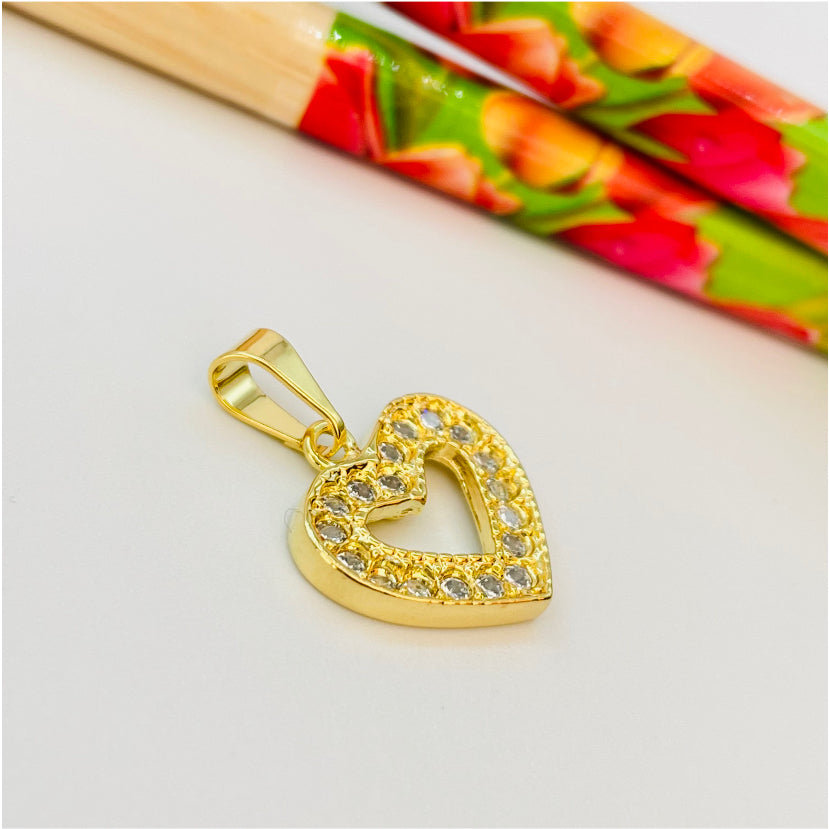 FO776 Colgante Corazón Calado con circones 20x18 mm más Balier Figura Baño Oro Figuras Bañadas en Oro y Plata hecho de Bronce Bañado en Oro 18K Joyas Bañadas en Oro