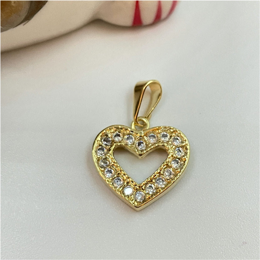FO776 Colgante Corazón Calado con circones 20x18 mm más Balier Figura Baño Oro Figuras Bañadas en Oro y Plata hecho de Bronce Bañado en Oro 18K Joyas Bañadas en Oro