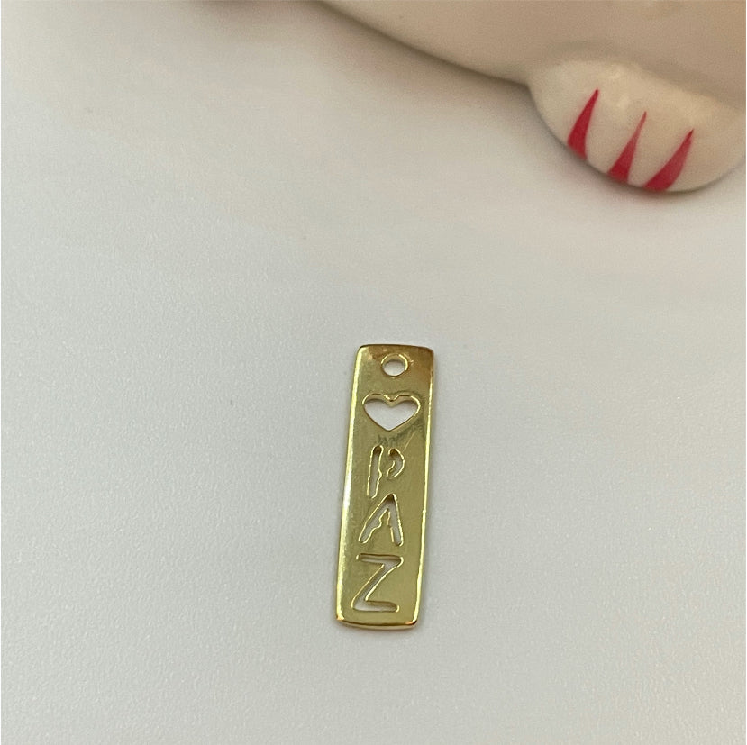 FO780 Colgante Placa Paz 20x6 mm Figura Baño Oro Figuras Bañadas en Oro y Plata hecho de Bronce Bañado en Oro 18K