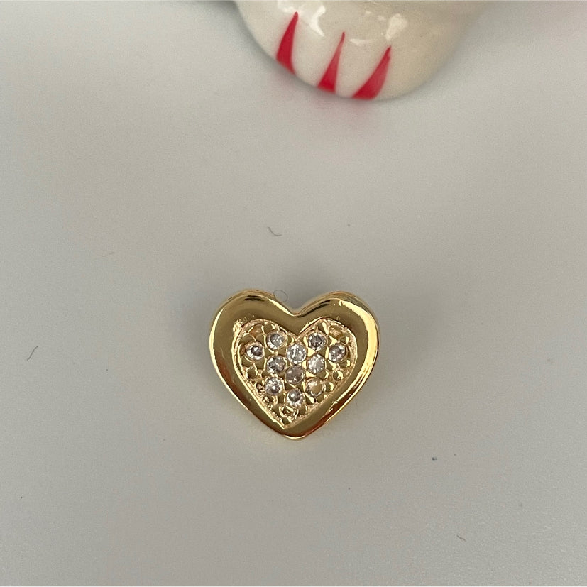 FO789 Colgante Corazón con circones Borde Liso 11 mm Balier Trasero Figura Baño Oro Figuras Bañadas en Oro y Plata hecho de Bronce Bañado en Oro 18K