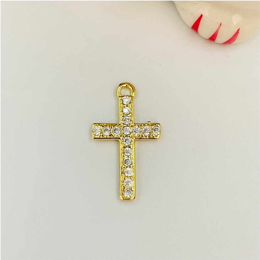 FO819 Colgante Cruz con circones 20x13 mm Incluye argollita Figura Baño Oro Figuras Bañadas en Oro y Plata hecho de Bronce Bañado en Oro 18K