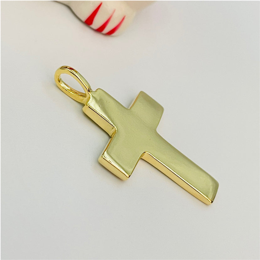 FO831 Colgante Cruz liso XL 34x25 mm más balier fijo 7 mm Figura Baño Oro Figuras Bañadas en Oro y Plata hecho de Bronce Bañado en Oro 18K