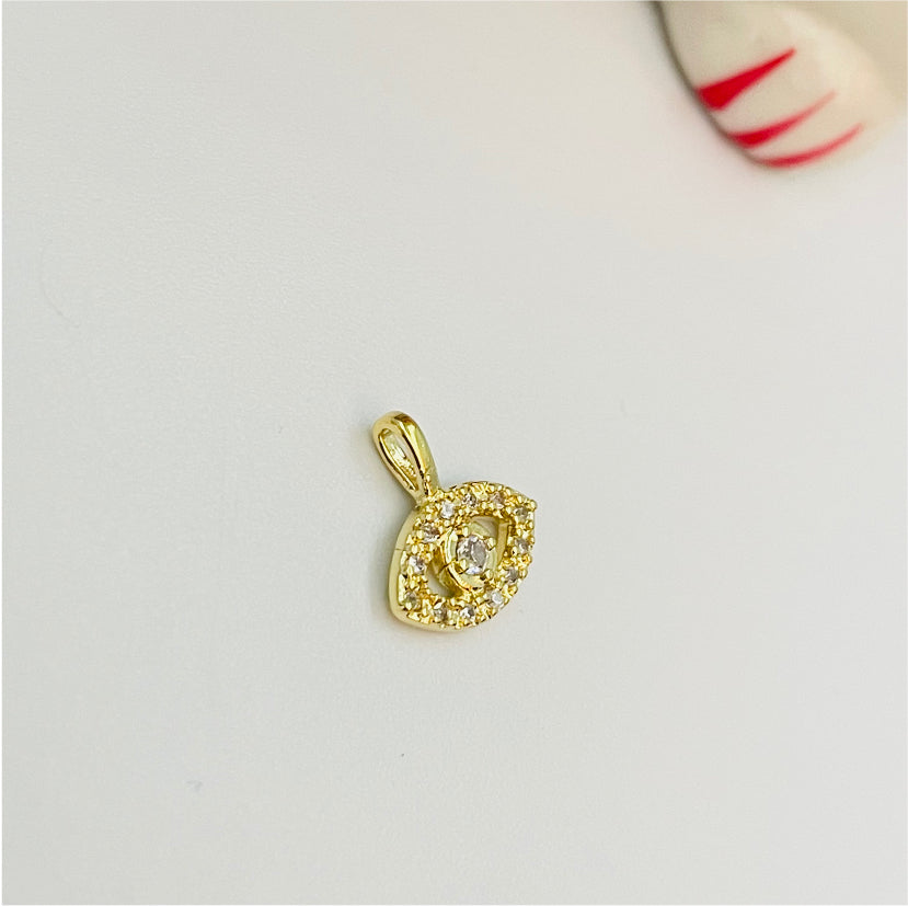 FO832 Colgante Ojo Griego con circones 11x7 mm mas balier fijo Figura Baño Oro Figuras Bañadas en Oro y Plata hecho de Bronce Bañado en Oro 18K